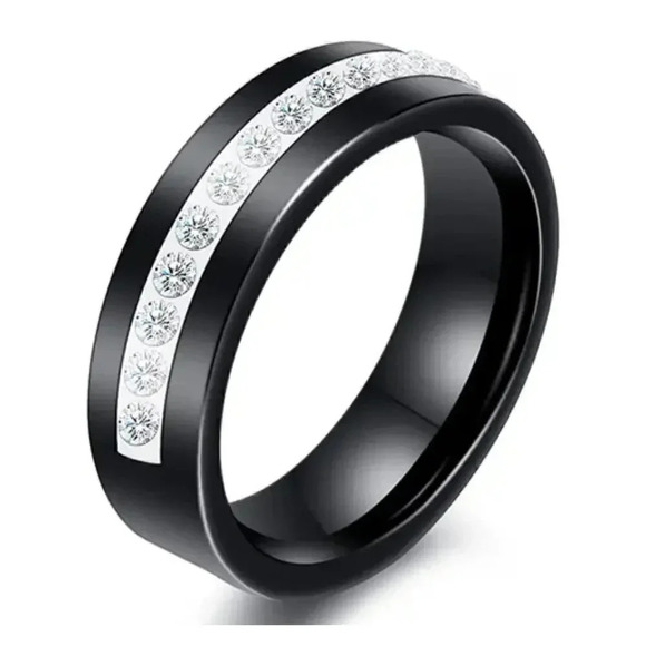 Black Ceramic Zircon Ring - Picture 1 of 9
